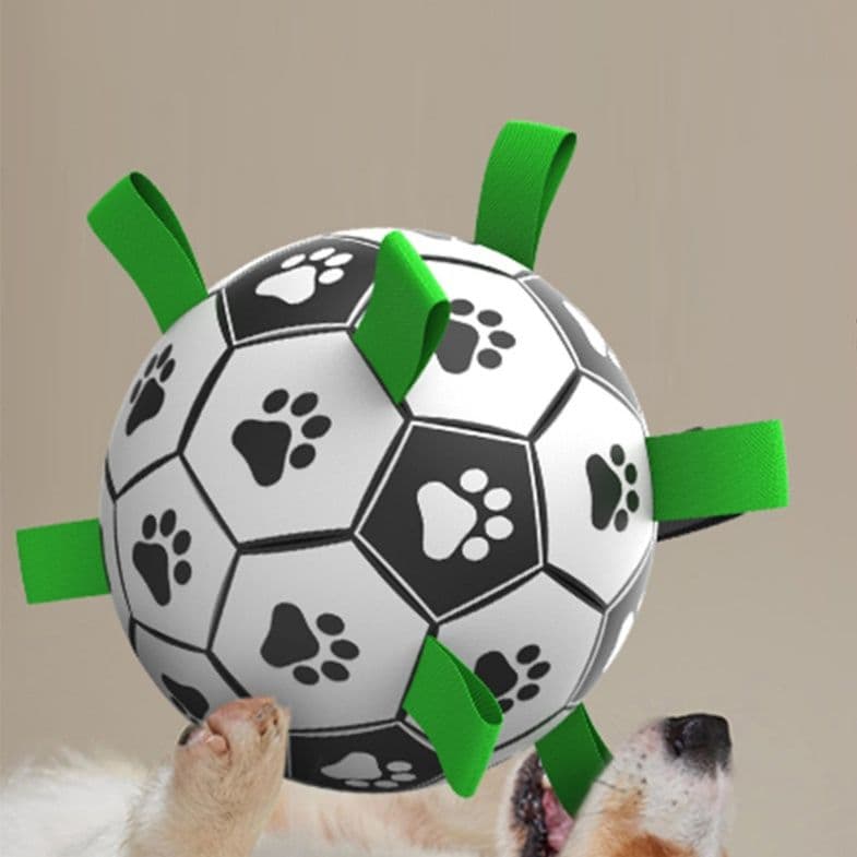 犬のおもちゃ 肉球模様サッカー型タグ付き愛犬専用ボール