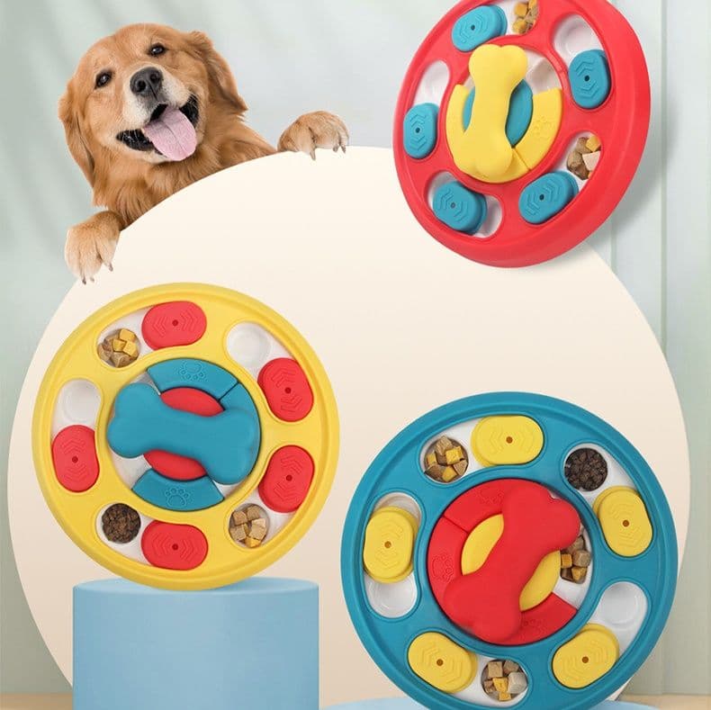 犬のおもちゃ 回転式おやつ探し知育パズル盤