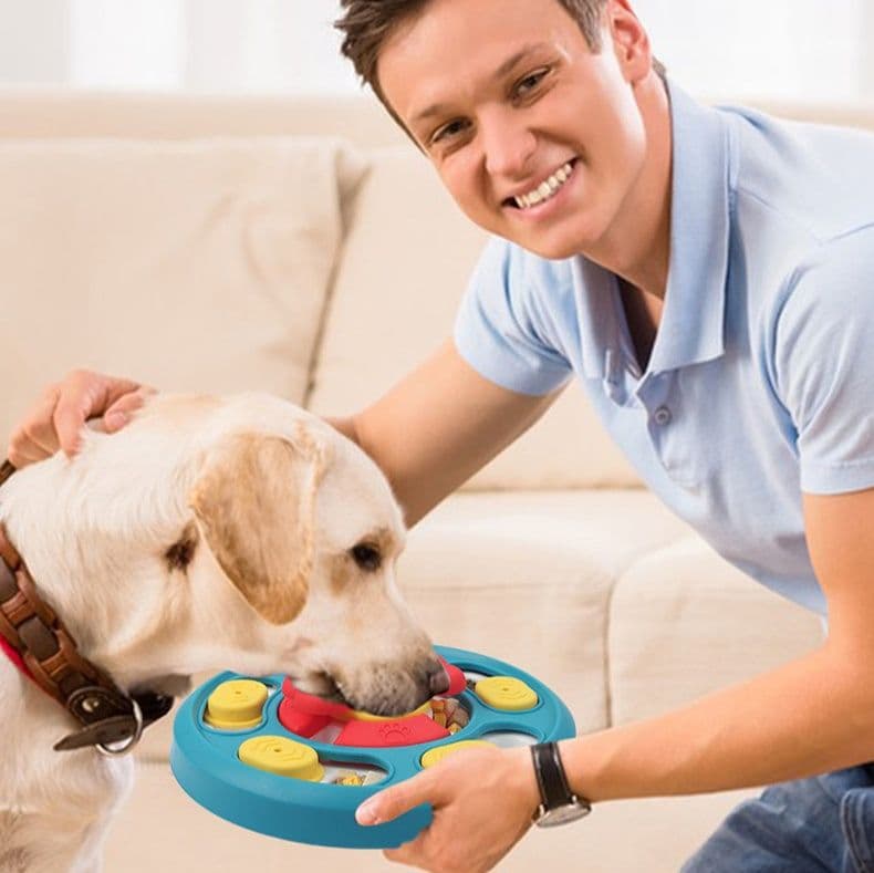 犬のおもちゃ 回転式おやつ探し知育パズル盤