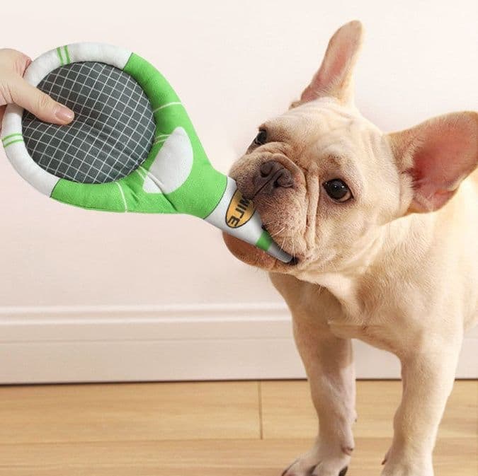 犬のおもちゃ 音が鳴るテニスラケット型犬用玩具