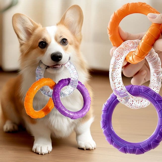 犬のおもちゃ 連結リング型歯磨き噛みごたえ玩具