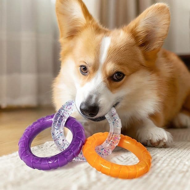 犬のおもちゃ 連結リング型歯磨き噛みごたえ玩具