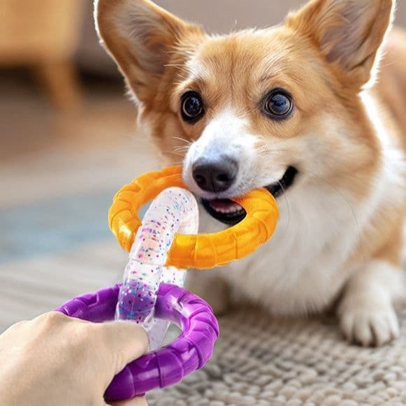 犬のおもちゃ 連結リング型歯磨き噛みごたえ玩具